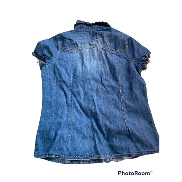 The Childrens Place Girls Short Sleeve Pearl Button Snap Collared Top. Sz. XL/14 - Picture 2 of 3